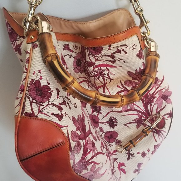 Gucci Multicolor Floral Canvas and Leather Peggy Bamboo Hobo - Picture 9 of 13